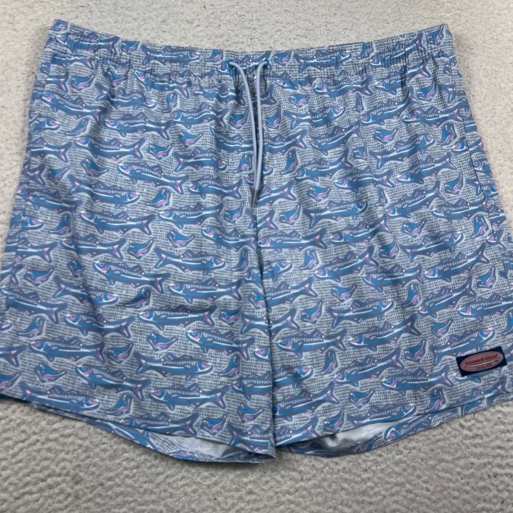 Vineyard Vines Shorts Men 2XL Chappy Swim Trunks Fish AOP Drawstring Lined Blue